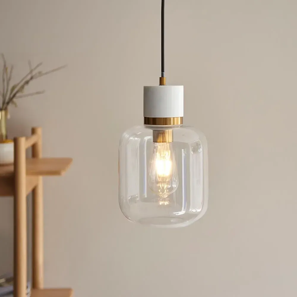 Tarrytown Clear Glass Pendant Light - White, Marble