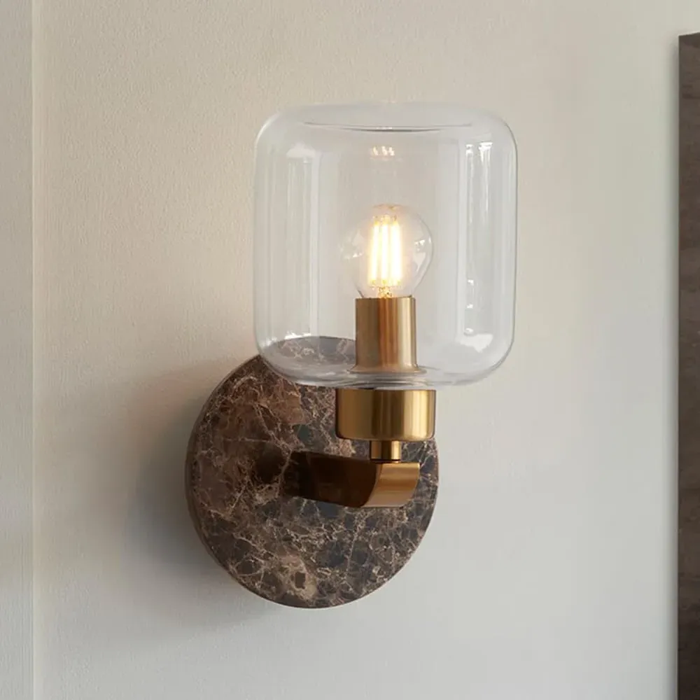 Tarrytown Clear Glass Wall Light - Dark Brown, Marble image