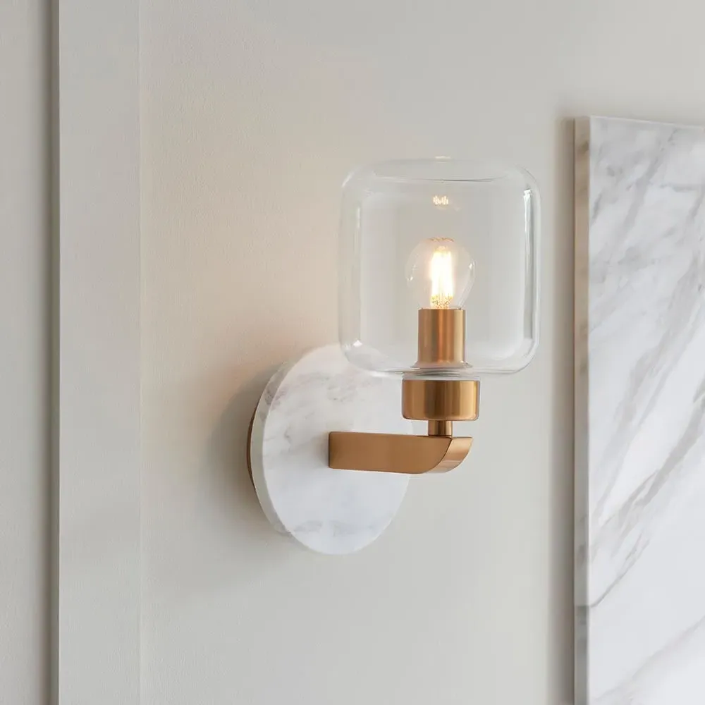 Tarrytown Clear Glass Wall Light - White, Marble