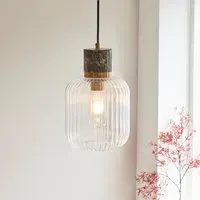 Tarrytown Ribbed Glass Pendant Light - Brown, Emperador Marble