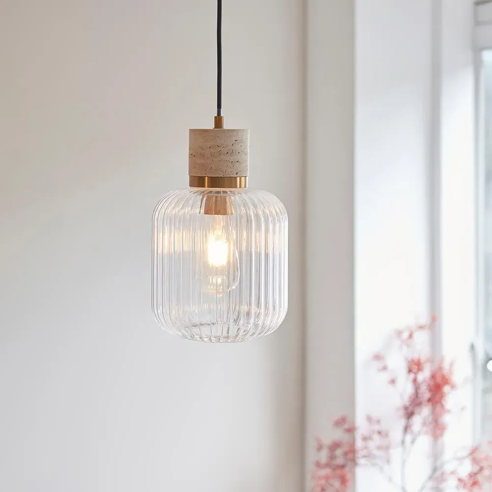 Tarrytown Ribbed Glass Pendant Light - Natural, Travertine