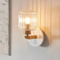 Tarrytown Ribbed Glass Wall Light - White, Marble