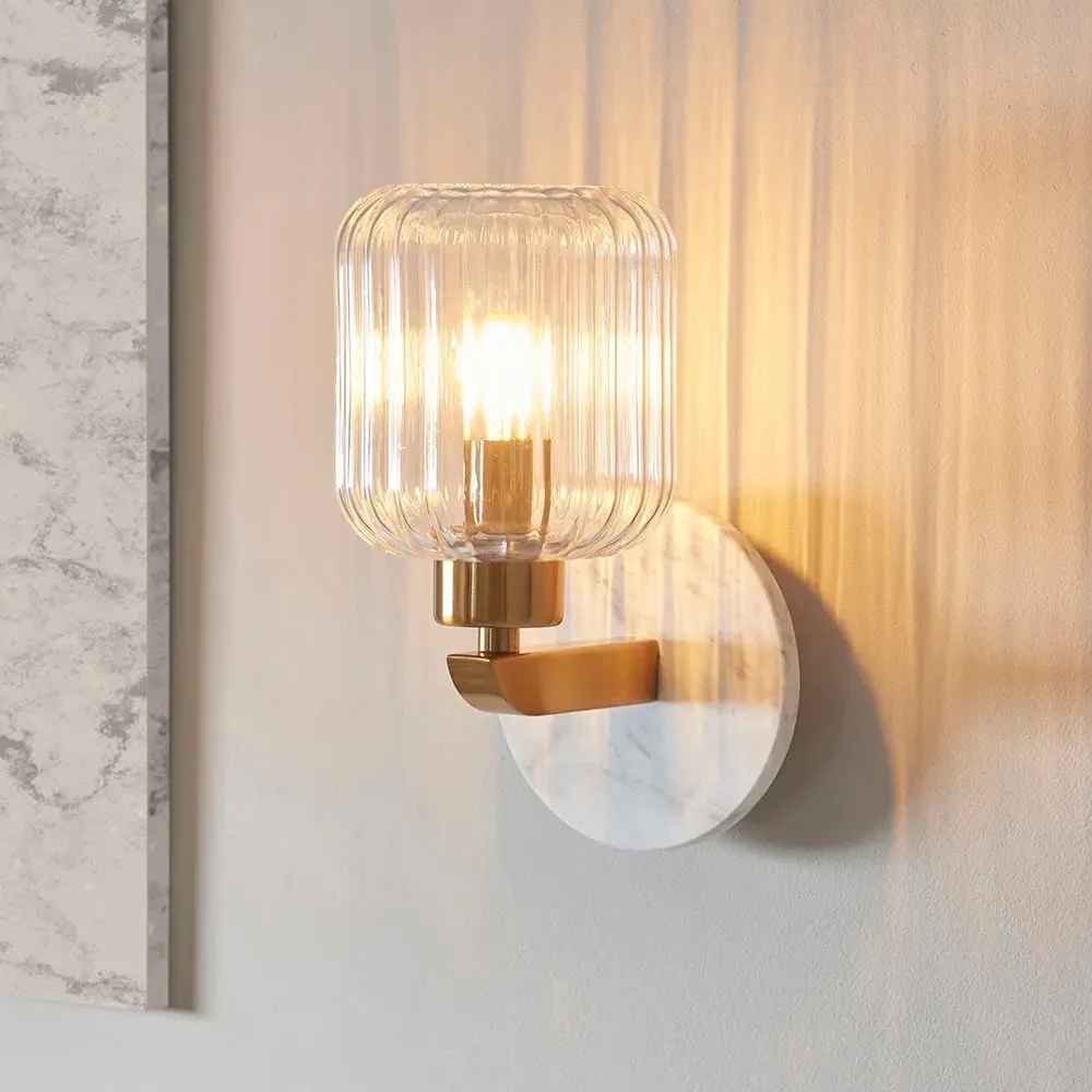 Tarrytown Ribbed Glass Wall Light - White, Marble