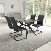 Tarsus Ceramic Dining Table with 4 Clisson Chairs - Black