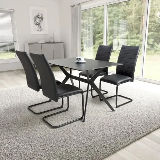 Tarsus Ceramic Dining Table with 4 Clisson Chairs - Black