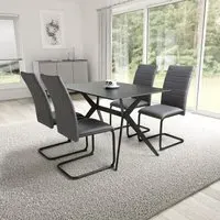 Tarsus Ceramic Dining Table with 4 Clisson Chairs - Grey