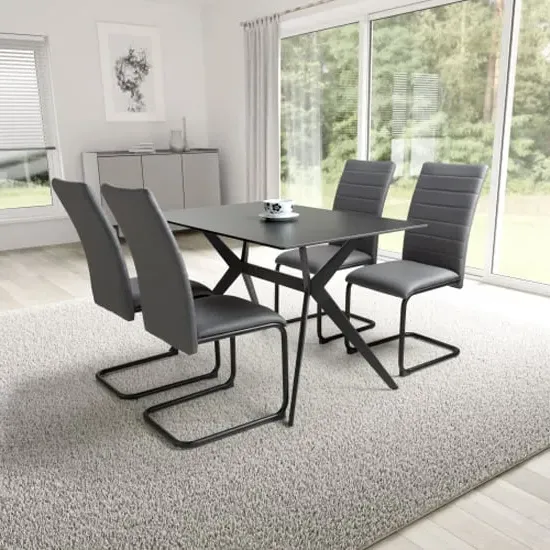 Tarsus Ceramic Dining Table with 4 Clisson Chairs - Grey
