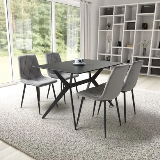 Tarsus Ceramic Dining Table with 4 Vestal Chairs - Grey