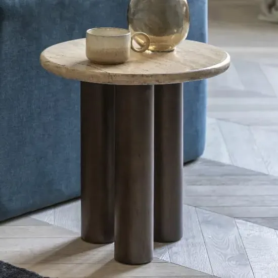 Tartu Side Table - Travertine, Mango Wood image