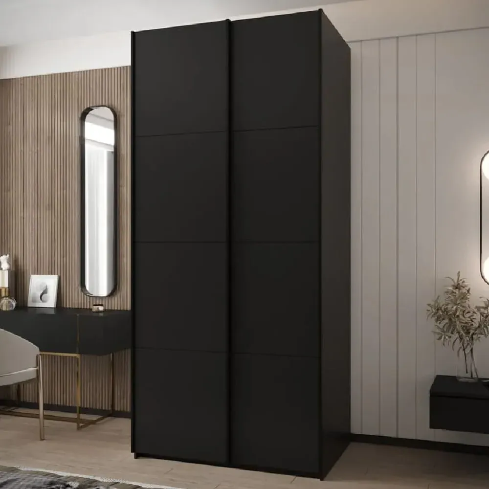 Tarzana Wardrobe with Sliding Doors - Black, Laminated Board image