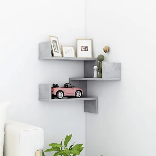 Tasya Corner Wall Shelf - Concrete Effect, Engineered Wood