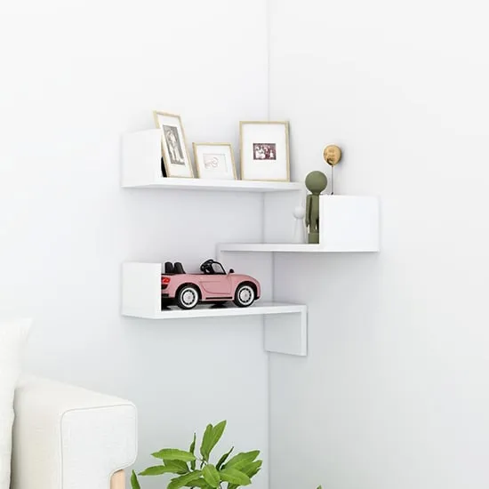 Tasya Corner Wall Shelf - White, Engineered Wood image