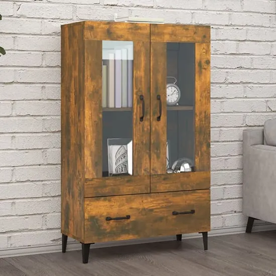 Taszi Highboard with 2 Doors 1 Drawer - Smoked Oak