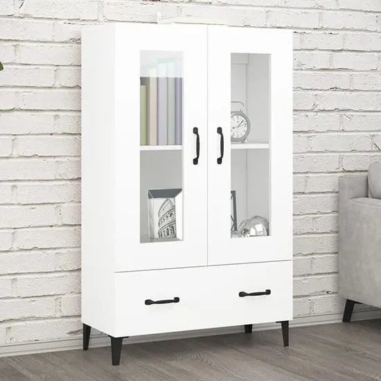 Taszi Highboard with 2 Doors 1 Drawer - White, Engineered Wood