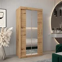 Tavira I Mirrored Wardrobe 2 Sliding Doors - Artisan Oak
