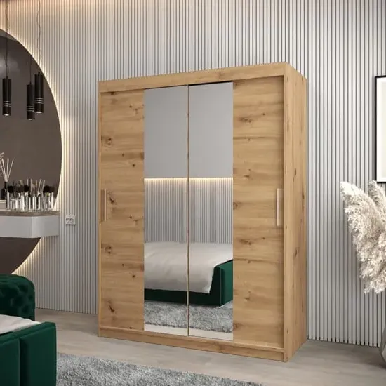 Tavira I Mirrored Wardrobe 2 Sliding Doors - Artisan Oak