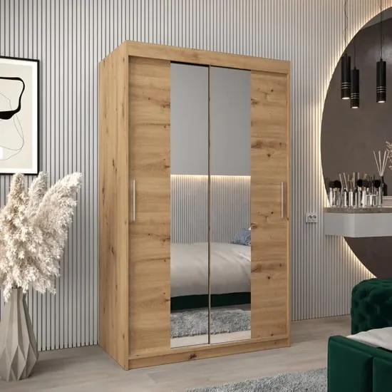 Tavira I Mirrored Wardrobe 2 Sliding Doors - Artisan Oak