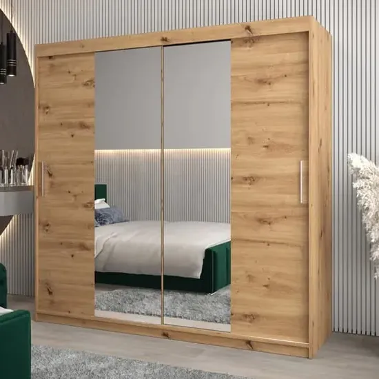 Tavira I Mirrored Wardrobe 2 Sliding Doors - Artisan Oak