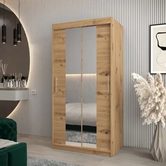 Tavira I Mirrored Wardrobe 2 Sliding Doors - Artisan Oak image