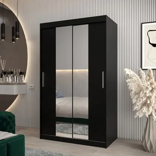 Tavira I Mirrored Wardrobe 2 Sliding Doors - Black