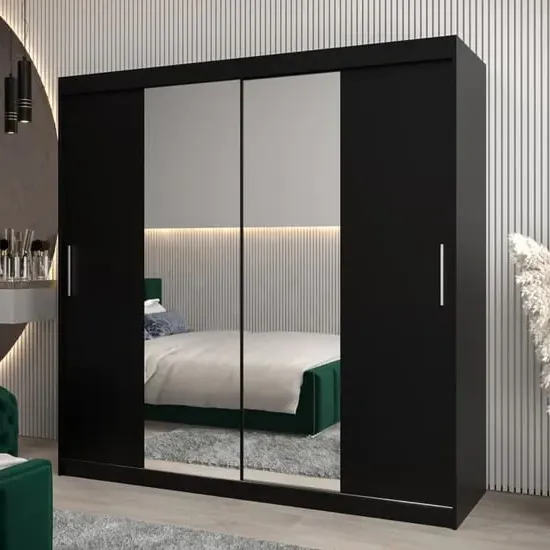 Tavira I Mirrored Wardrobe 2 Sliding Doors - Black