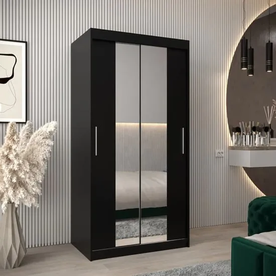 Tavira I Mirrored Wardrobe 2 Sliding Doors - Black