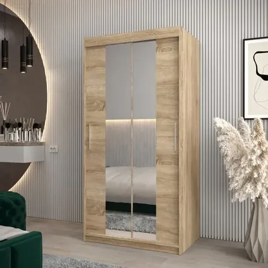 Tavira I Mirrored Wardrobe 2 Sliding Doors - Sonoma Oak