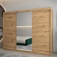 Tavira I Mirrored Wardrobe 3 Sliding Doors - Artisan Oak