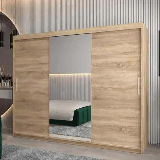 Tavira I Mirrored Wardrobe 3 Sliding Doors - Sonoma Oak