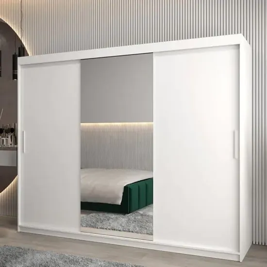 Tavira I Mirrored Wardrobe 3 Sliding Doors - White