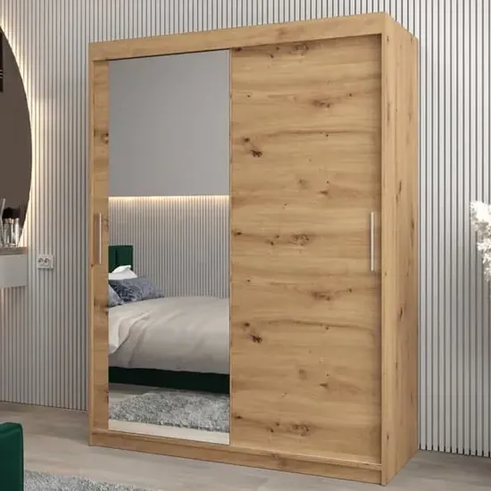 Tavira II Mirrored Wardrobe 2 Sliding Doors - Artisan Oak