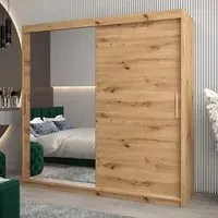 Tavira II Mirrored Wardrobe 2 Sliding Doors - Artisan Oak