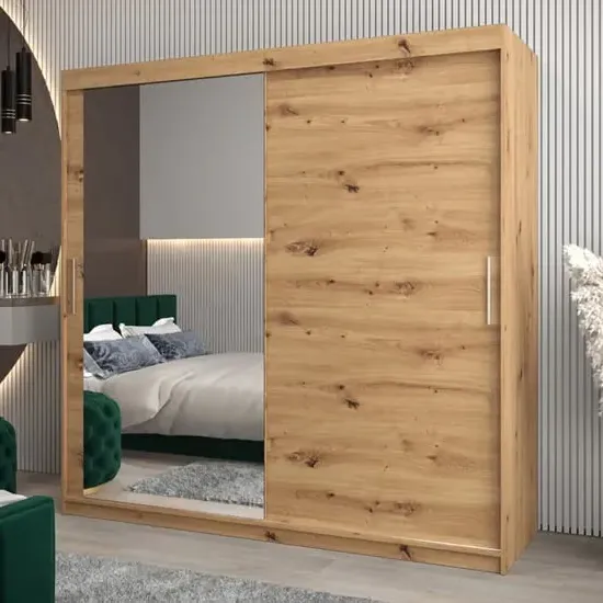 Tavira II Mirrored Wardrobe 2 Sliding Doors - Artisan Oak