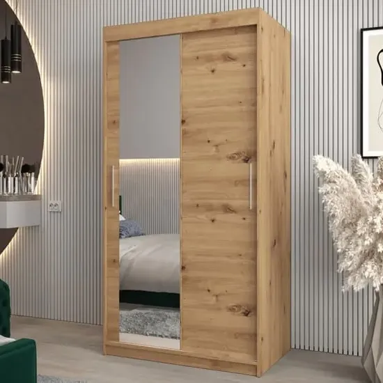 Tavira II Mirrored Wardrobe 2 Sliding Doors - Artisan Oak image