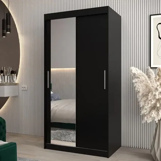 Tavira II Mirrored Wardrobe 2 Sliding Doors - Black