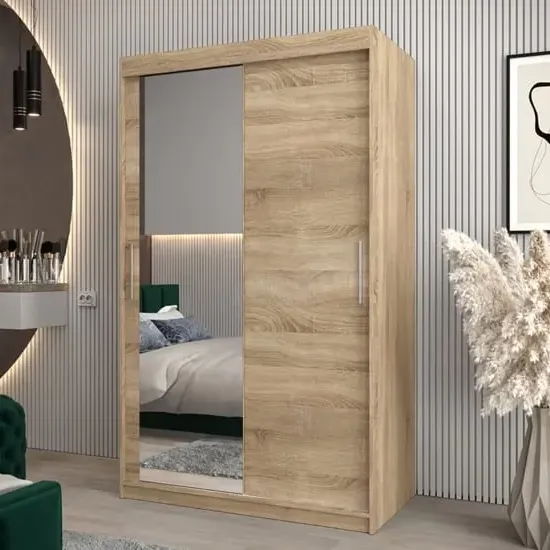 Tavira II Mirrored Wardrobe 2 Sliding Doors - Sonoma Oak