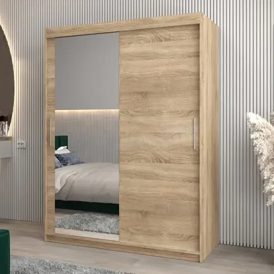 Tavira II Mirrored Wardrobe 2 Sliding Doors - Sonoma Oak
