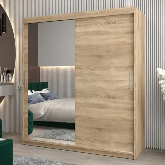 Tavira II Mirrored Wardrobe 2 Sliding Doors - Sonoma Oak