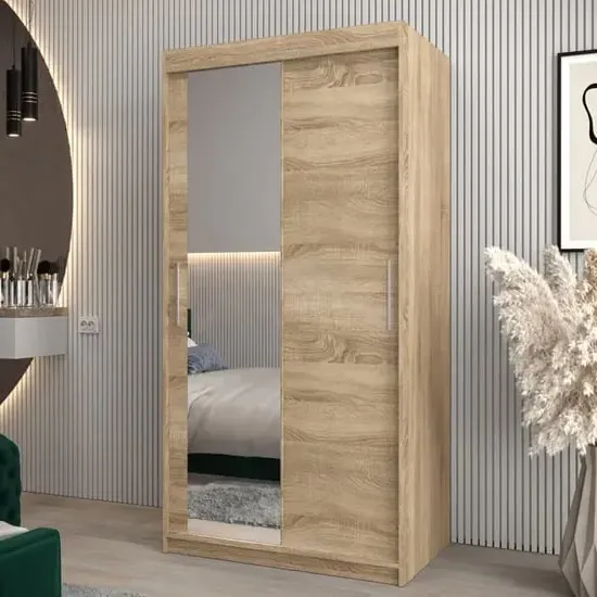 Tavira II Mirrored Wardrobe 2 Sliding Doors - Sonoma Oak