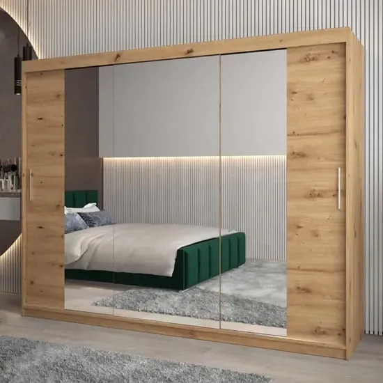 Tavira II Mirrored Wardrobe 3 Sliding Doors - Artisan Oak