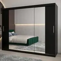 Tavira II Mirrored Wardrobe 3 Sliding Doors - Black
