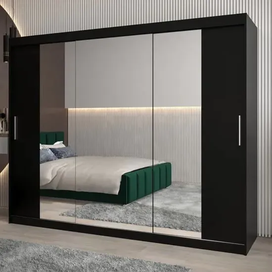 Tavira II Mirrored Wardrobe 3 Sliding Doors - Black