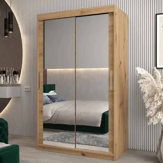 Tavira III Mirrored Wardrobe 2 Sliding Doors - Artisan Oak