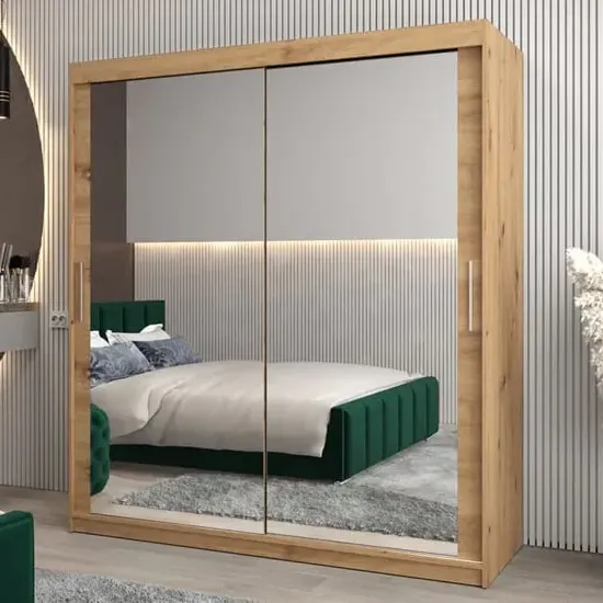 Tavira III Mirrored Wardrobe 2 Sliding Doors - Artisan Oak