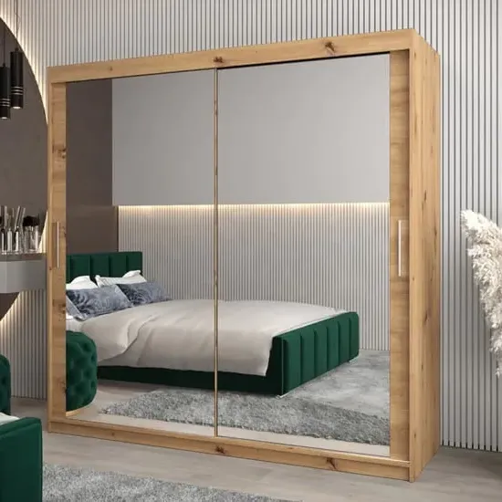 Tavira III Mirrored Wardrobe 2 Sliding Doors - Artisan Oak
