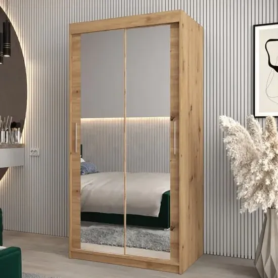 Tavira III Mirrored Wardrobe 2 Sliding Doors - Artisan Oak image