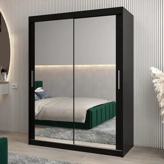 Tavira III Mirrored Wardrobe 2 Sliding Doors - Black
