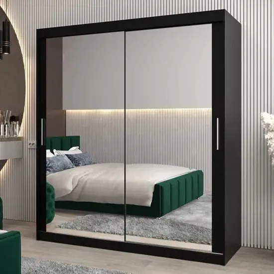 Tavira III Mirrored Wardrobe 2 Sliding Doors - Black
