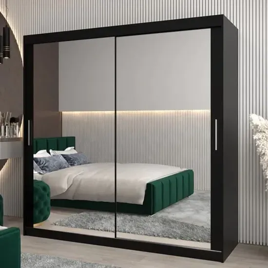 Tavira III Mirrored Wardrobe 2 Sliding Doors - Black
