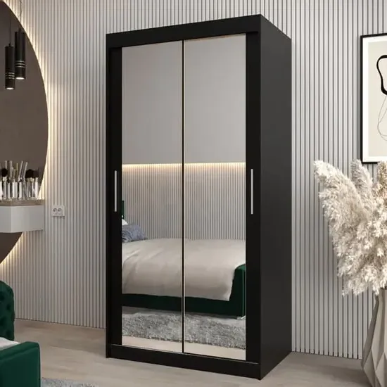 Tavira III Mirrored Wardrobe 2 Sliding Doors - Black